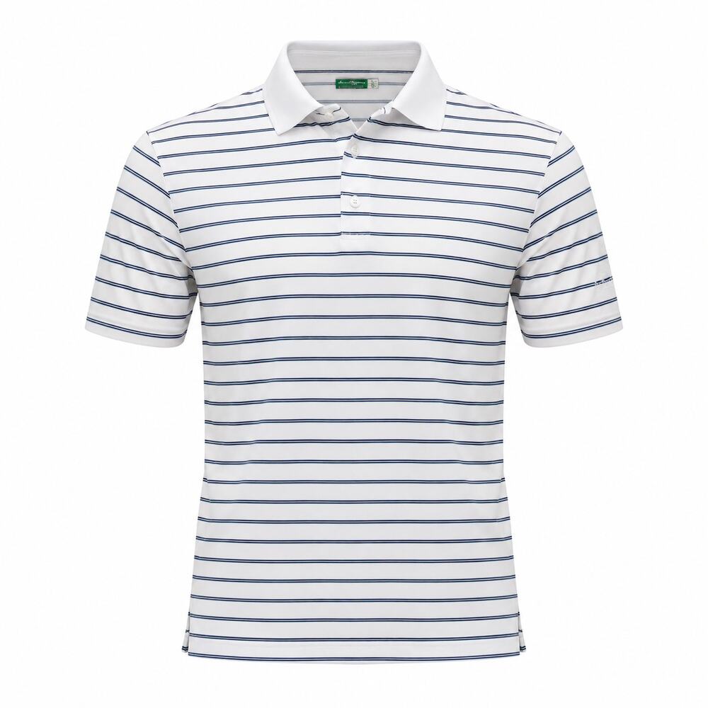 Ben Hogan Mens Golf Polo Shirt White Blue Striped Performance Large